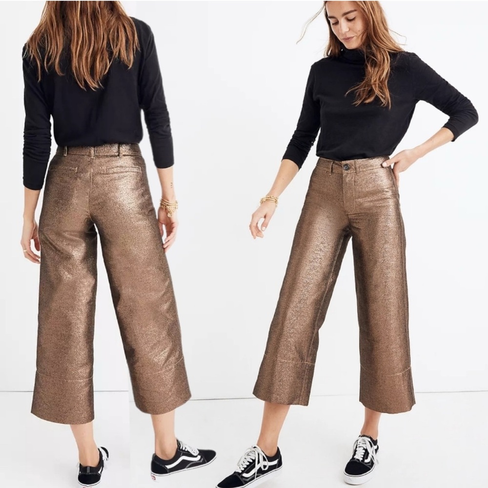 Madewell Slim Emmett Wide Leg Crop Metallic Bronze Pants Size 28 High Rise